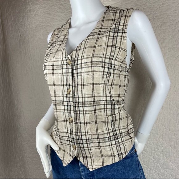 🔥Silk Exchange Classic Plaided Sleeveless Vest Cropped Top Women Size M - Picture 3 of 11